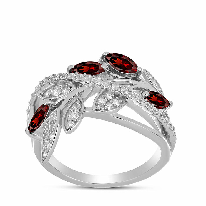 Prsten stříbrný s broušeným granátem a zirkony Ag 925 065681 GT - 59 mm (US 9)