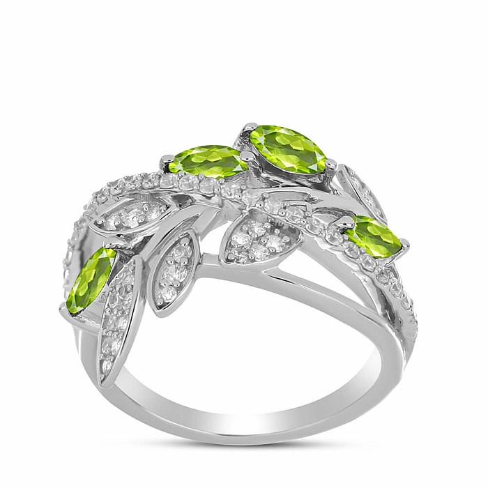 Prsten stříbrný s broušeným olivínem a zirkony Ag 925 065681 PD - 59 mm (US 9)