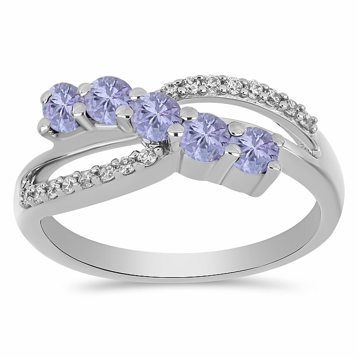 Prsten stříbrný s broušeným tanzanitem a zirkony Ag 925 026296 TZ - 54 mm (US 7)