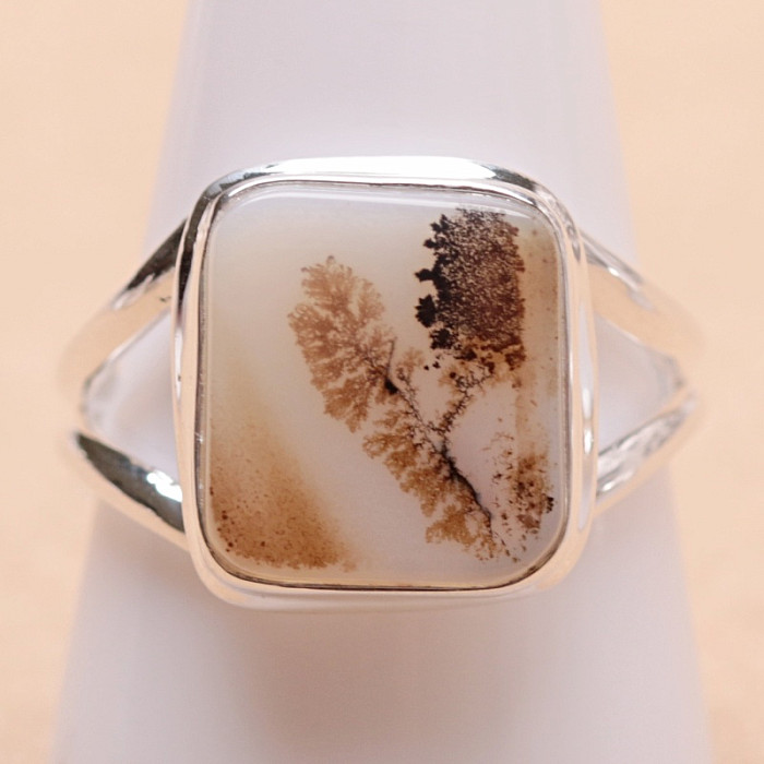 Achát dendritický prsten stříbro Ag 925 R1912 - 61 mm (US 9