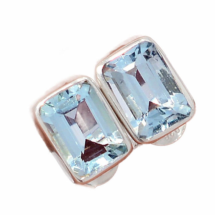 Akvamarín broušený náušnice pecky stříbro Ag 925 E115 - 0