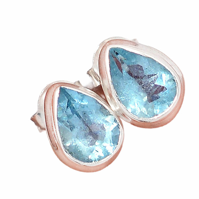 Akvamarín broušený náušnice pecky stříbro Ag 925 E120 - 0