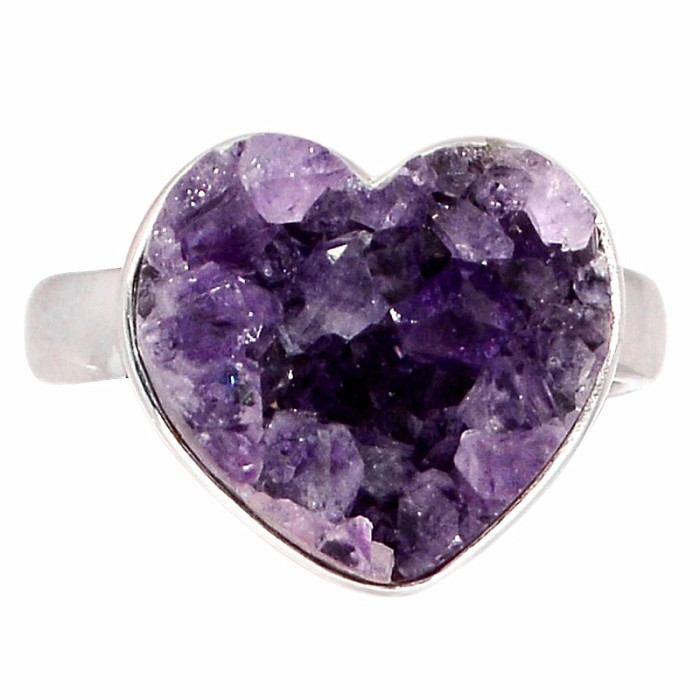 Ametyst drůzička srdíčko prsten stříbro Ag 925 R344 - 57 mm (US 8)