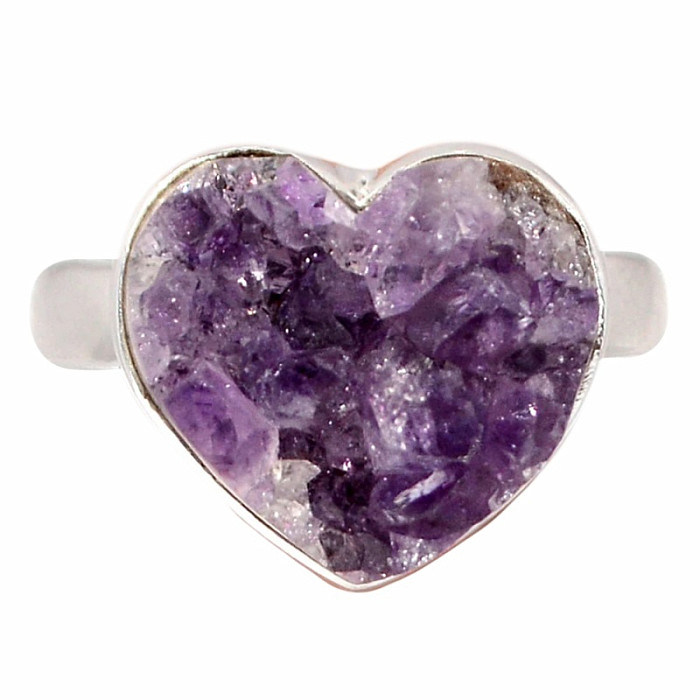 Ametyst drůzička srdíčko prsten stříbro Ag 925 R354 - 60 mm (US 9