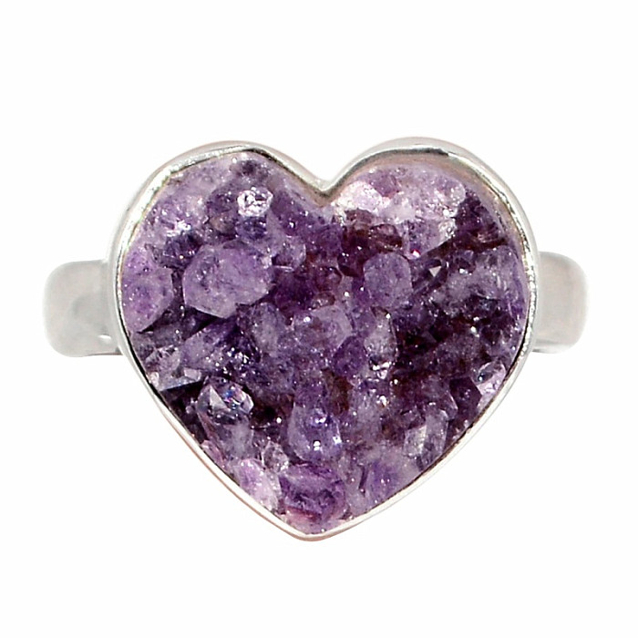 Ametyst drůzička srdíčko prsten stříbro Ag 925 R357 - 57 mm (US 8)