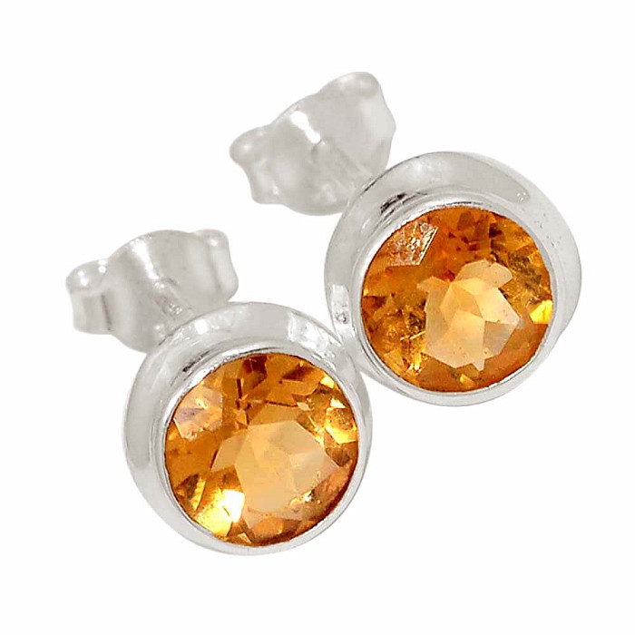 Citrín broušený náušnice pecky stříbro Ag 925 E920 - 0