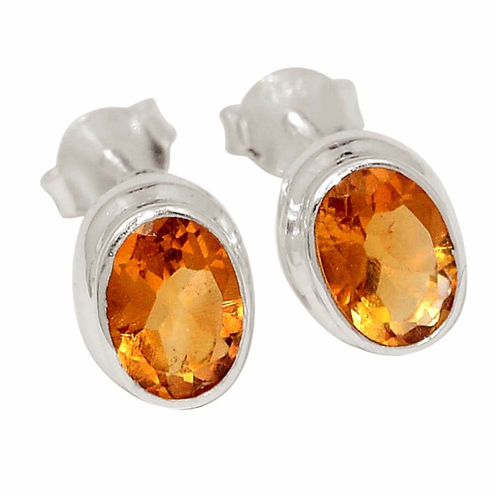 Citrín broušený náušnice pecky stříbro Ag 925 E926 - 0