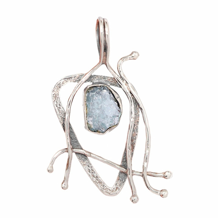Designový přívěsek akvamarín surový stříbro Ag 925 P2419 - 4