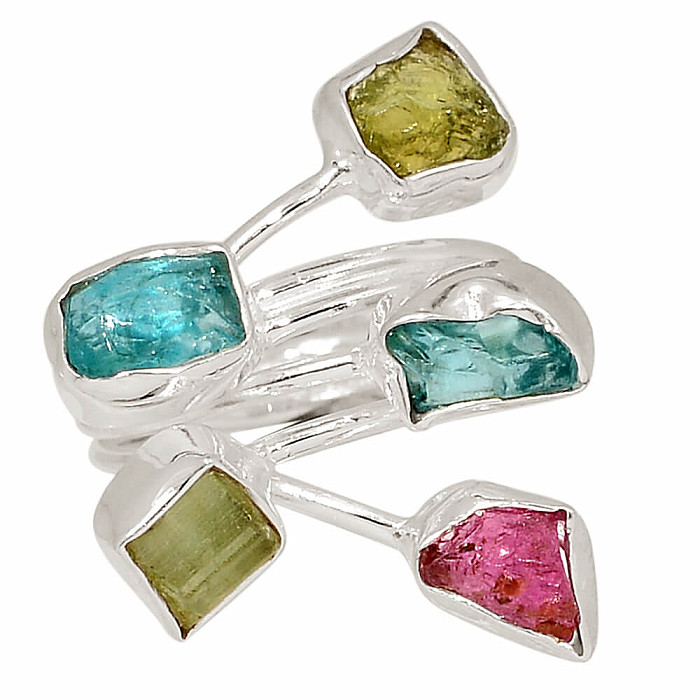 Designový prsten s vícebarevnými turmalíny stříbro Ag 925 R144 - 51 mm (US 5