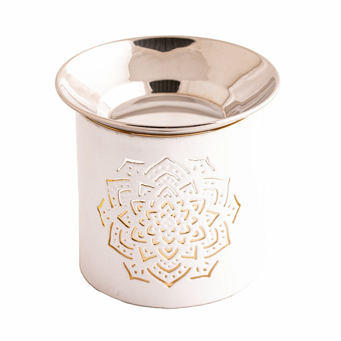 Kovová bílá vykuřovací pícka s mandalou - cca ⌀ 9 x 8