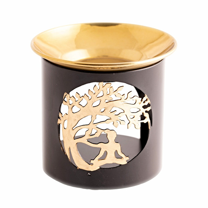 Kovová vykuřovací pícka s Bodhi stromem a Buddhou - cca ⌀ 9 x 8