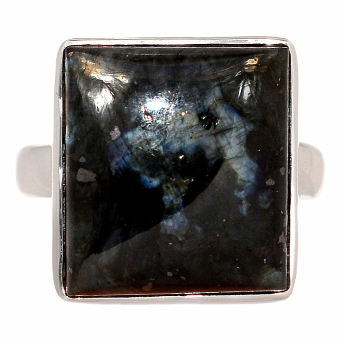 Larvikit černý měsíční kámen prsten stříbro Ag 925 R877 - 56 mm (US 7