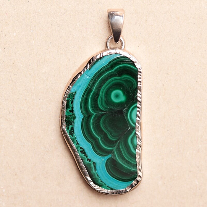 Malachit v chryzokolu plátek přívěsek stříbro Ag 925 P12 - 3