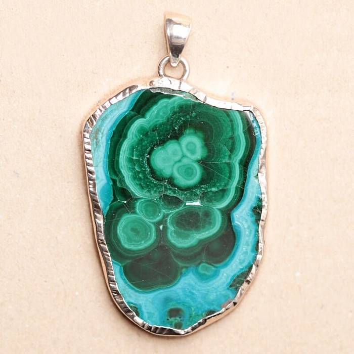 Malachit v chryzokolu plátek přívěsek stříbro Ag 925 P14 - 3