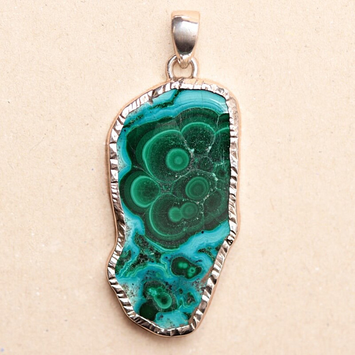 Malachit v chryzokolu plátek přívěsek stříbro Ag 925 P15 - 4 cm