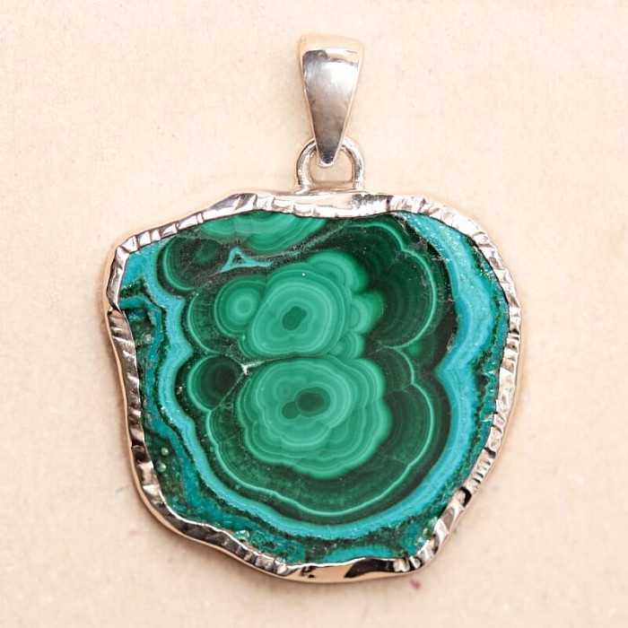 Malachit v chryzokolu plátek přívěsek stříbro Ag 925 P16 - 2