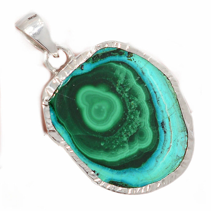 Malachit v chryzokolu plátek přívěsek stříbro Ag 925 P18 - 1