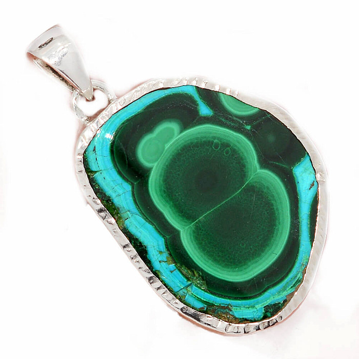 Malachit v chryzokolu plátek přívěsek stříbro Ag 925 P22 - 2