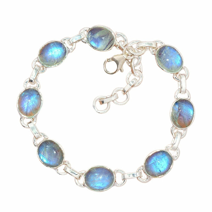 Měsíční kámen duhový náramek stříbro Ag 925 B675 - 18 - 21 cm