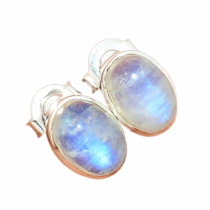 Měsíční kámen duhový náušnice pecky stříbro Ag 925 E1029 - 0