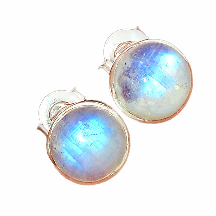 Měsíční kámen duhový náušnice pecky stříbro Ag 925 E1051 - 0