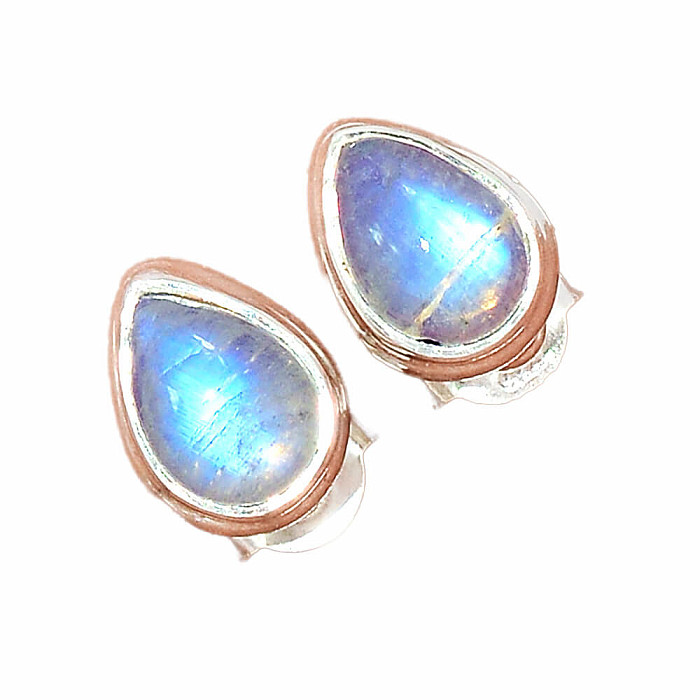 Měsíční kámen duhový náušnice pecky stříbro Ag 925 E1121 - 0