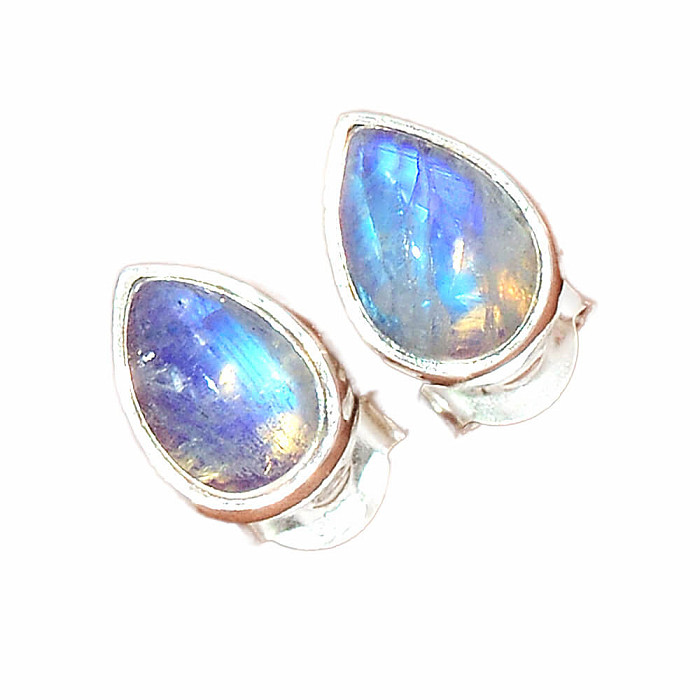 Měsíční kámen duhový náušnice pecky stříbro Ag 925 E1125 - 0