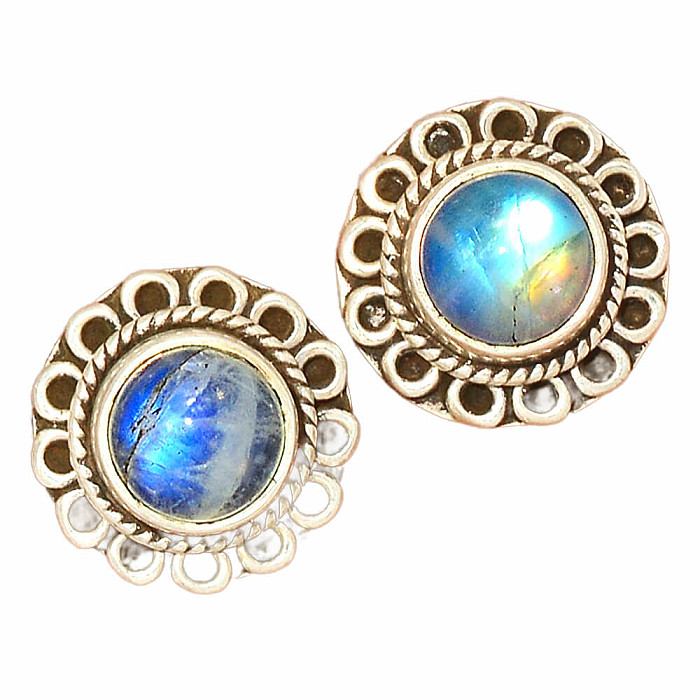 Měsíční kámen duhový náušnice pecky stříbro Ag 925 E1159 - 0