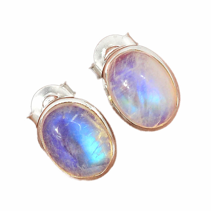 Měsíční kámen duhový náušnice pecky stříbro Ag 925 E949 - 0