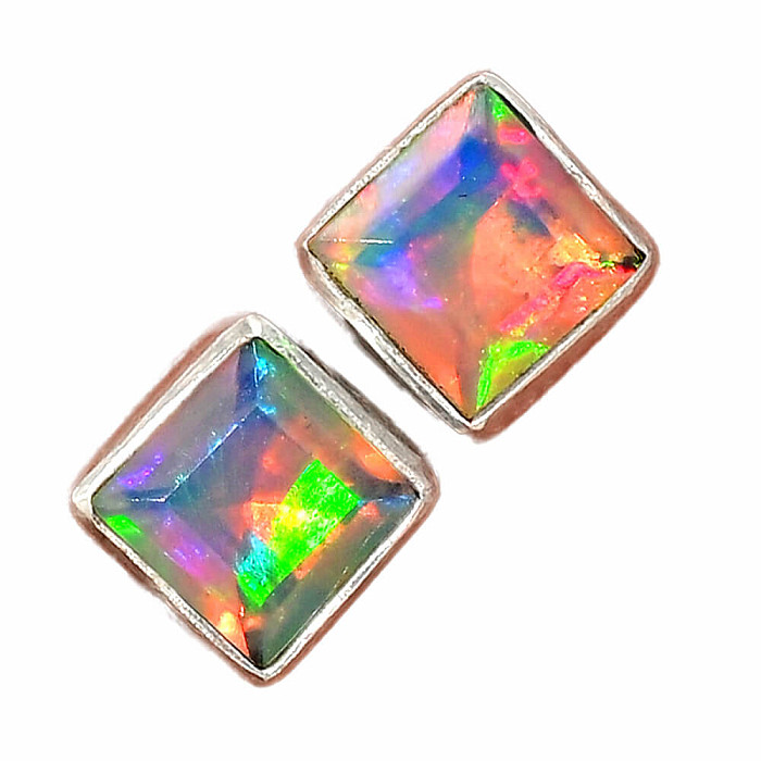 Opál etiopský broušený náušnice pecky stříbro Ag 925 E147 - 0