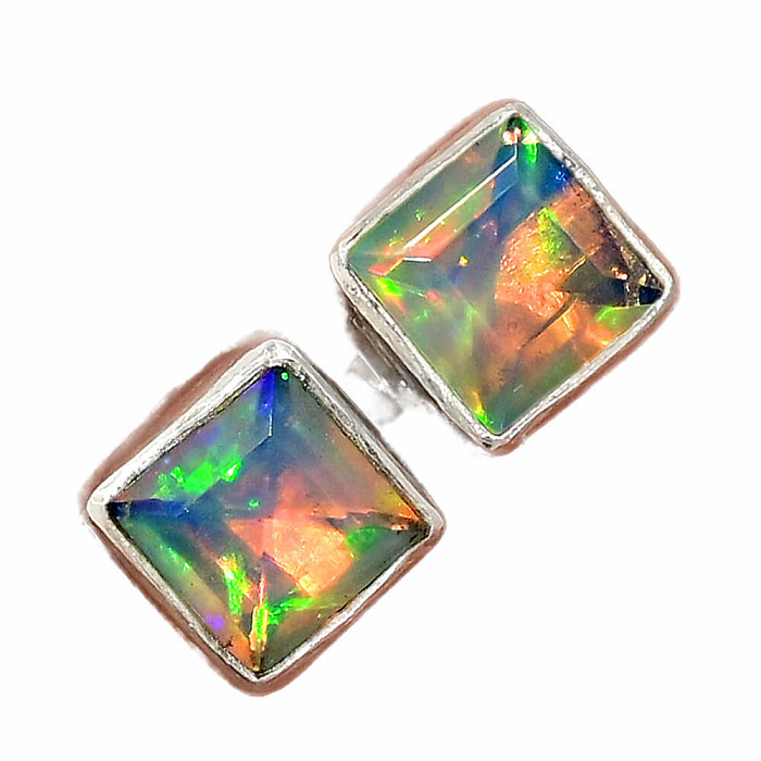 Opál etiopský broušený náušnice pecky stříbro Ag 925 E158 - 0