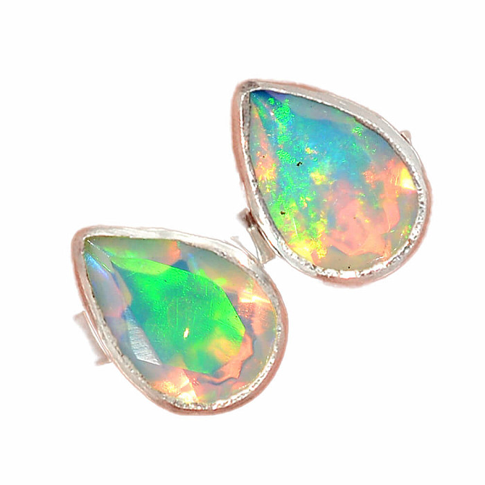 Opál etiopský broušený náušnice pecky stříbro Ag 925 E198 - 0