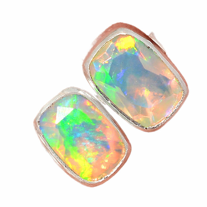 Opál etiopský broušený náušnice pecky stříbro Ag 925 E200 - 0