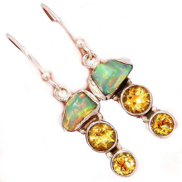 Opál etiopský surový náušnice stříbro Ag 925 E141 - 2