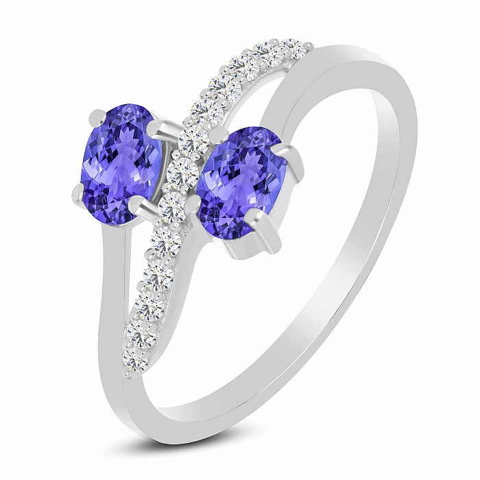 Prsten stříbrný s broušeným tanzanitem a zirkony Ag 925 026069 TZ - 52 mm (US 6)