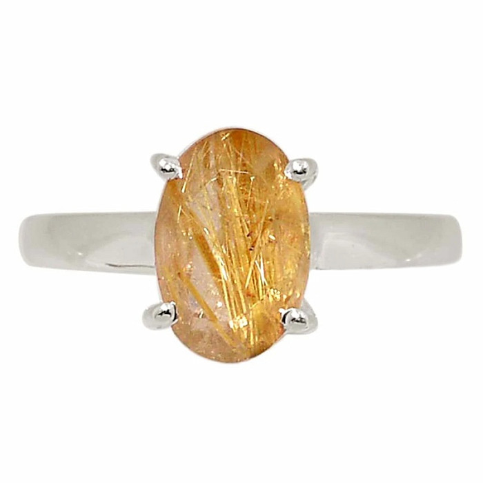 Sagenit křišťál s rutilem broušený prsten stříbro Ag 925 R340 - 54 mm (US 7)