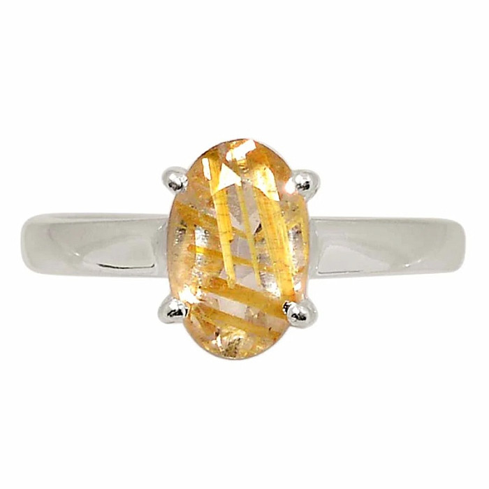 Sagenit křišťál s rutilem broušený prsten stříbro Ag 925 R342 - 60 mm (US 9