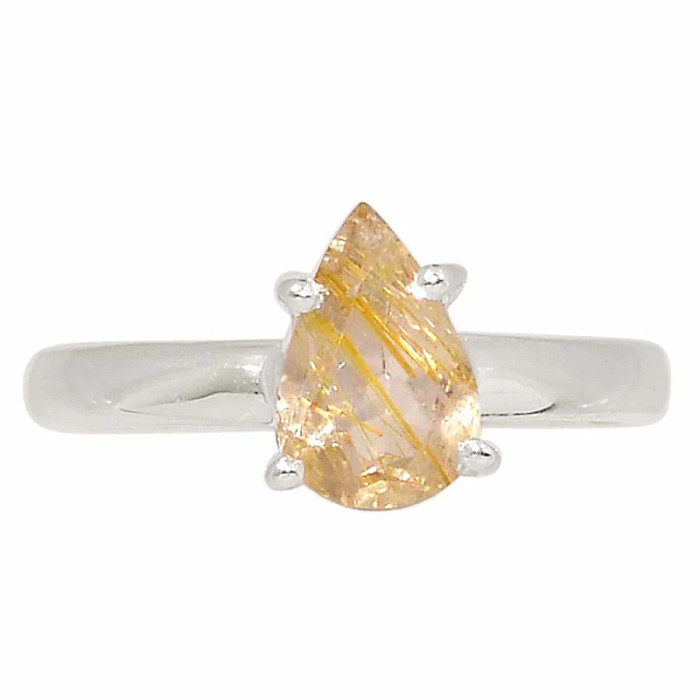 Sagenit křišťál s rutilem broušený prsten stříbro Ag 925 R360 - 58 mm (US 8