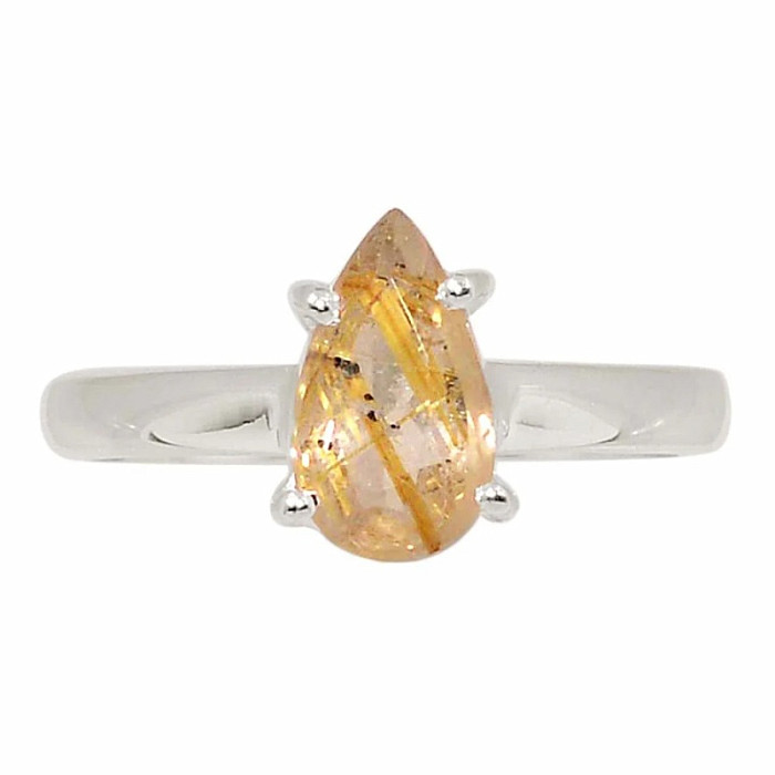 Sagenit křišťál s rutilem broušený prsten stříbro Ag 925 R362 - 57 mm (US 8)