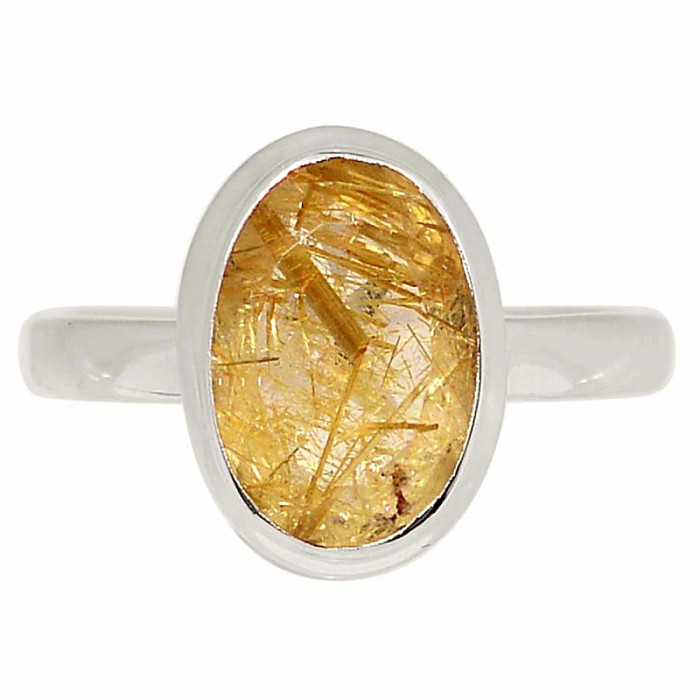 Sagenit křišťál s rutilem broušený prsten stříbro Ag 925 R376 - 59 mm (US 9)