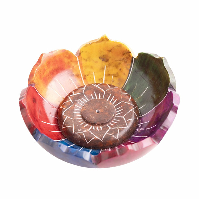 Stojánek z mastku na vonné tyčinky Barevný lotos - cca 10 cm