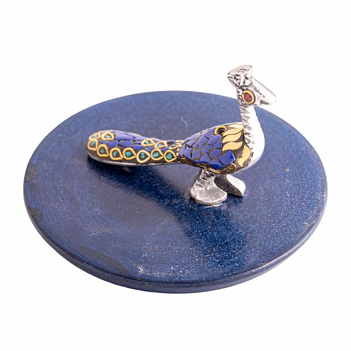 Stojánek z mastku na vonné tyčinky Páv - cca 6 x 10 cm