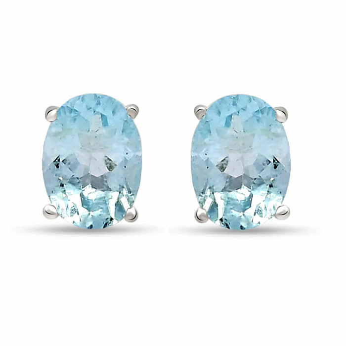 Stříbrné náušnice pecky s akvamarínem SBC-106-AQF - 6 mm