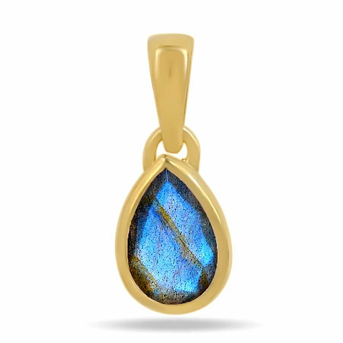 Stříbrný přívěsek pozlacený s labradoritem CB-P710G-LBF - 8 mm