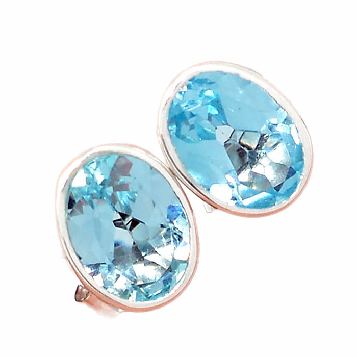 Topaz modrý broušený náušnice pecky stříbro Ag 925 E607 - 0