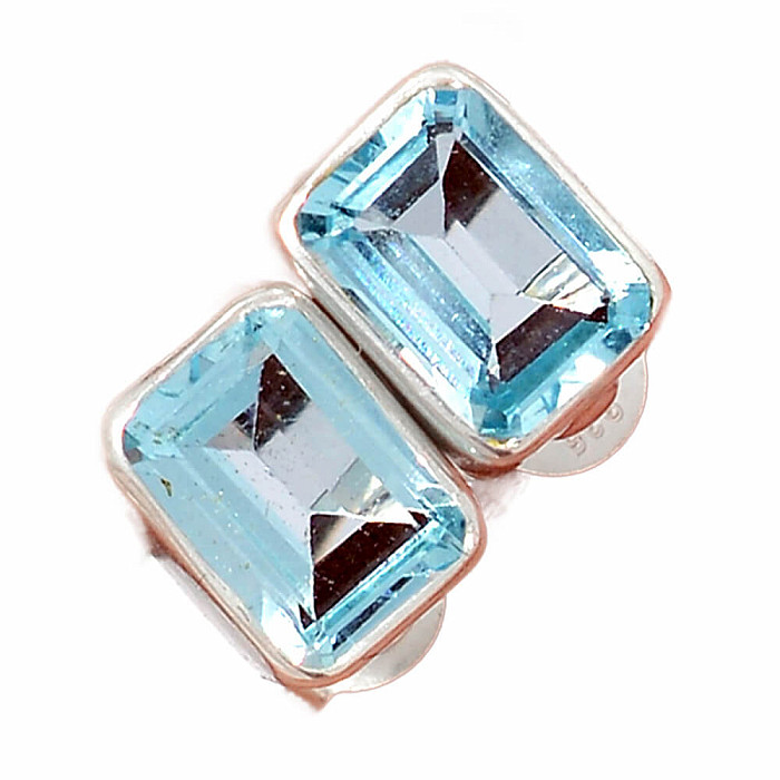 Topaz modrý broušený náušnice pecky stříbro Ag 925 E612 - 0