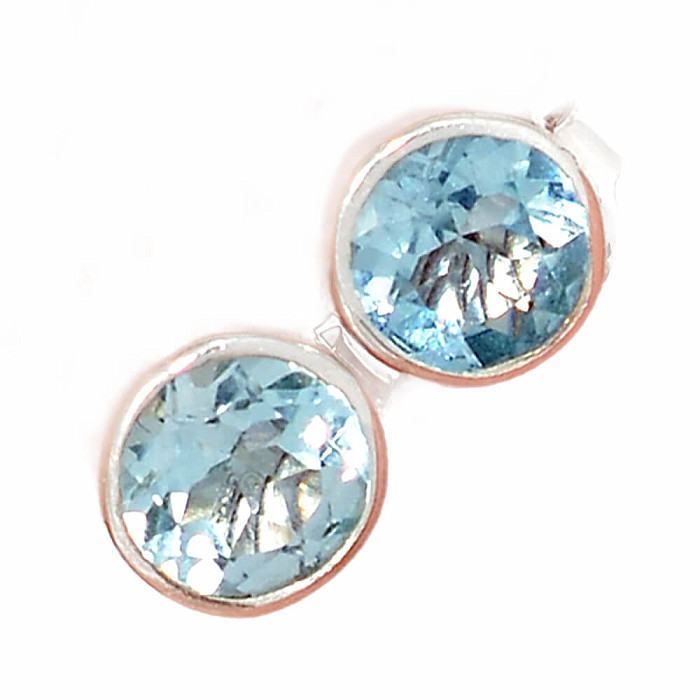 Topaz modrý broušený náušnice pecky stříbro Ag 925 E617 - 0