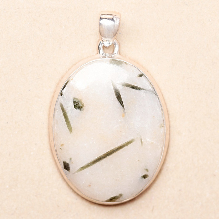 Turmalín zelený v křišťálu přívěsek stříbro Ag 925 P236 - 3