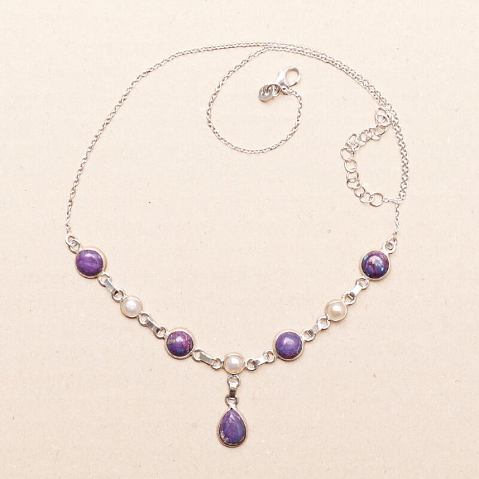 Tyrkys purpurový náhrdelník stříbro Ag 925 92131 - 42 - 47 cm