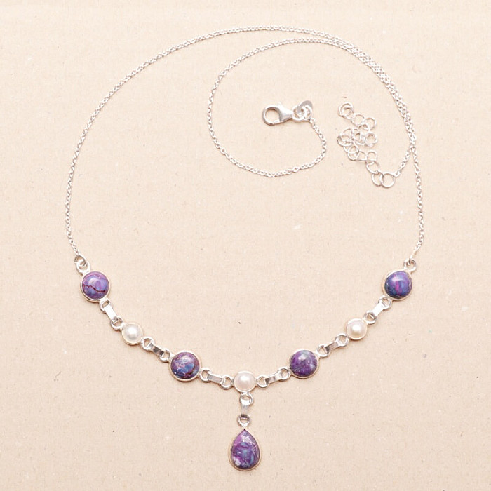 Tyrkys purpurový náhrdelník stříbro Ag 925 92133 - 42 - 47 cm